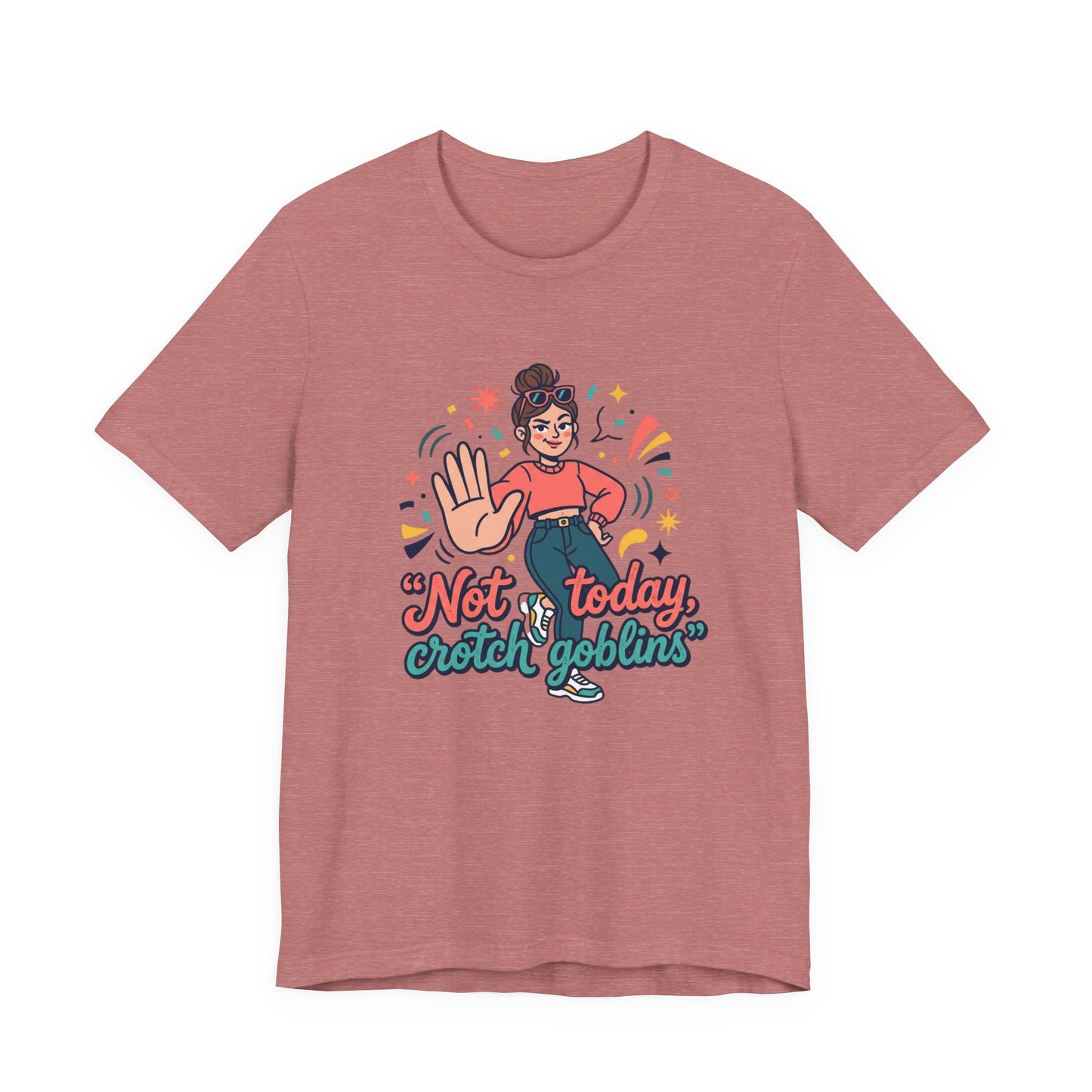 Retro Cartoon Mom Not Today Crotch Goblins Tee Funny Mom-Gift Graphic T-Shirt