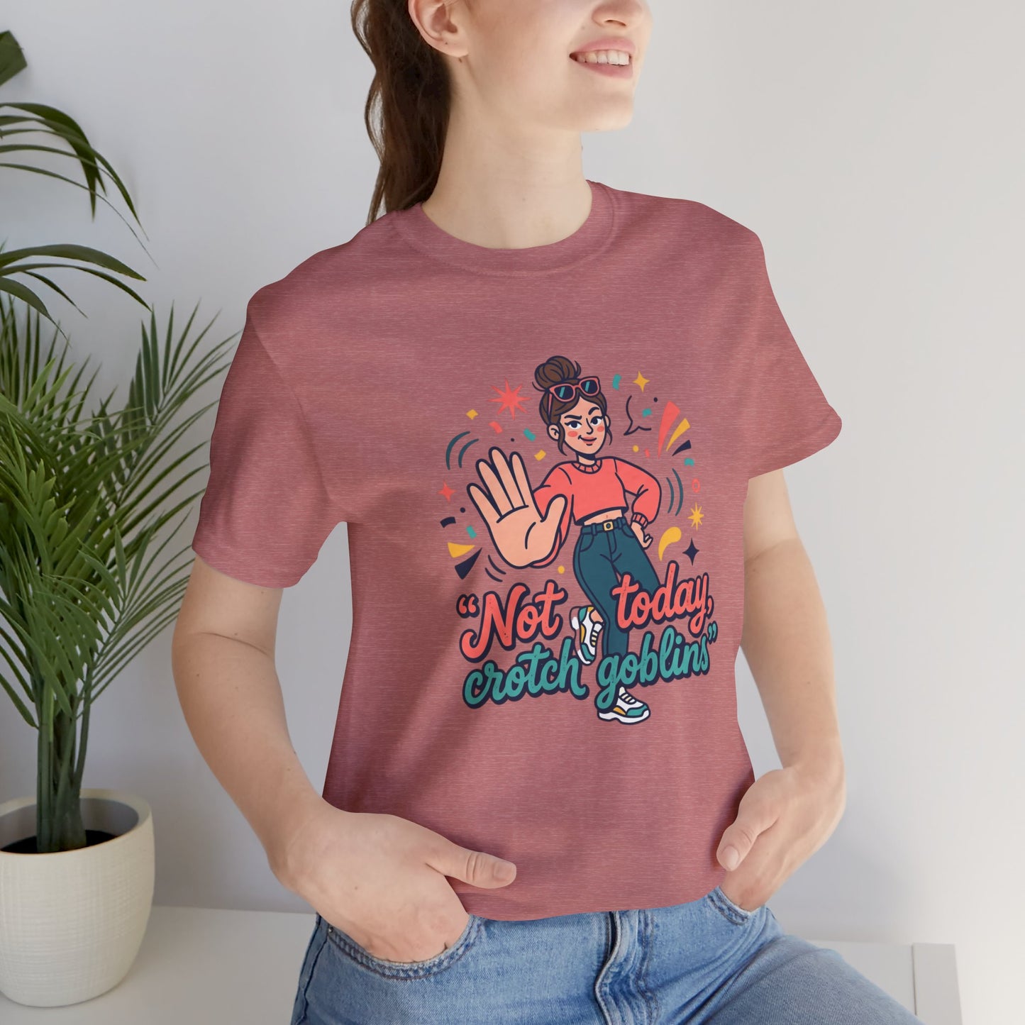 Retro Cartoon Mom Not Today Crotch Goblins Tee Funny Mom-Gift Graphic T-Shirt